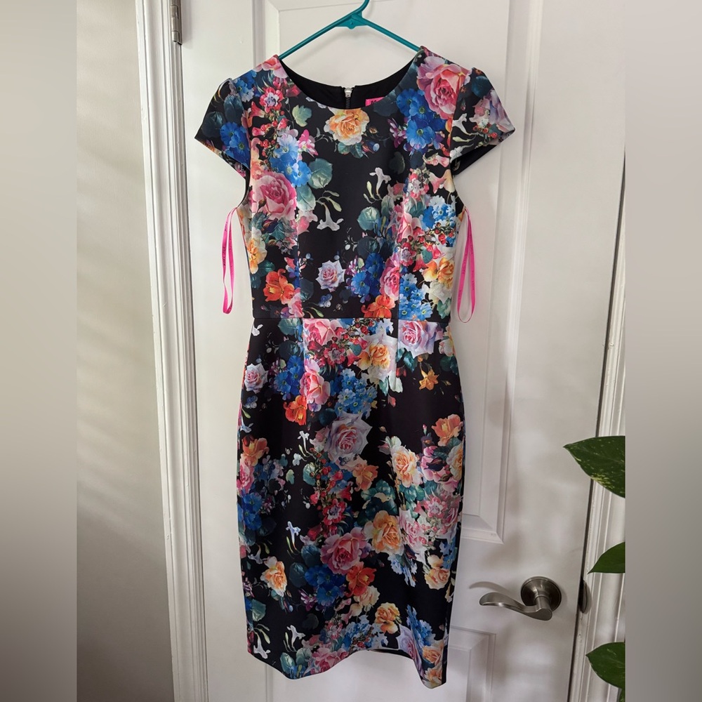 Betsey Johnson Floral Sheath Dress with Cap Sleeves